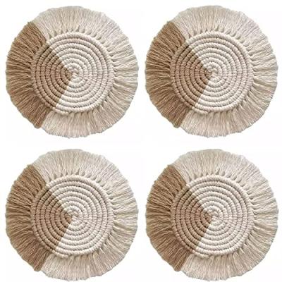 China Sustainable Handmade Cotton Macrame Coasters Non Slip Heat Resistant Table Mats With Macrame Tassel for sale