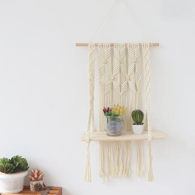 China Minimalist Handmade Woven Wall Decor Macrame Planter Shelf Living Room Decor For Homewares Decor Wall Hanging for sale