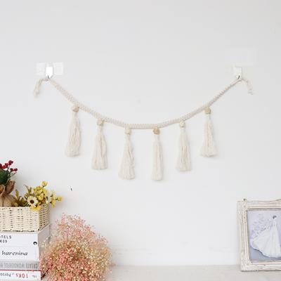 China Minimalist Handmade Woven Wall Hanging Macrame Wrap Tassel Garland Banner Belly Basket Decorative for Home Decor for sale