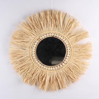 China 100% Handmade Custom Raffia Sun Mirror Wall Hanging Decorations Reflect Wall Hanging for sale