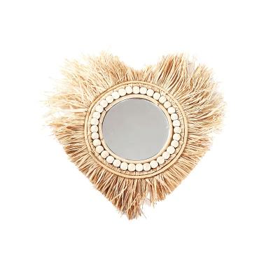 China 100% handmade wholesales in china cute feather mirror for wall hanging home bed mirror for sale