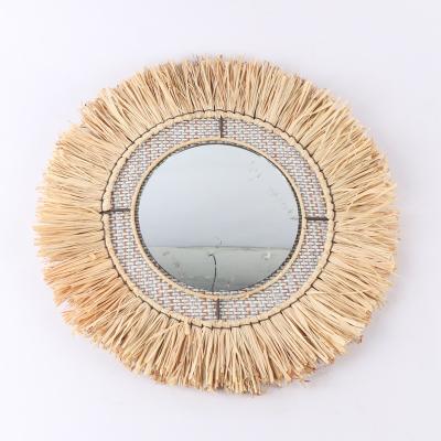 China Hand Made Modern Decoration Home Living Room Environmental Protection Flower Bamboo Raffica Mirror for sale