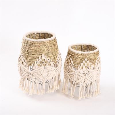 China New home decoration design sea grass cotton rope candle holder for home decoration for sale