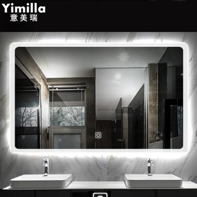 China Yimilla Custom Stepless Illuminated Dimming LED Backlit Cheap Vanity Mirror With Time&Date&Temperature for sale