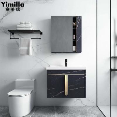 China Modern 304 Stainless Steel Wall Mounted Vanity Sink Bathroom Cabinet Vanity for sale