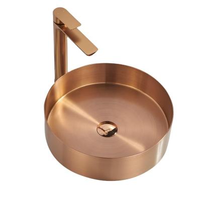 China Sustainable 304 Stainless Steel Sink Bathroom Cabinet Lavatory Design Mounted Gold Sink for sale