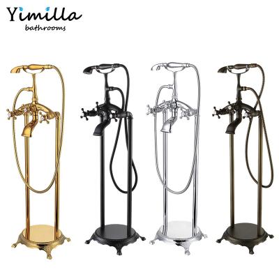 China Brass Sliding Bar Floorless Floor Standing Mounted Antique Black Freestand Bathtub Water Mixer for sale