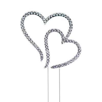 China Decorative Wedding Anniversary/Birthday/Wedding Double Heart Rhinestone Cake Toppers Silver for sale