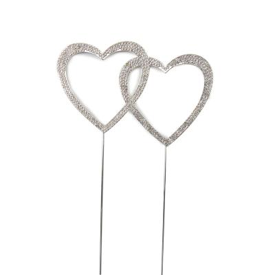 China Anniversary/Birthday/Wedding Double Rhinestone Heart Cake Topper For Wedding Engagement Cake Decoration for sale