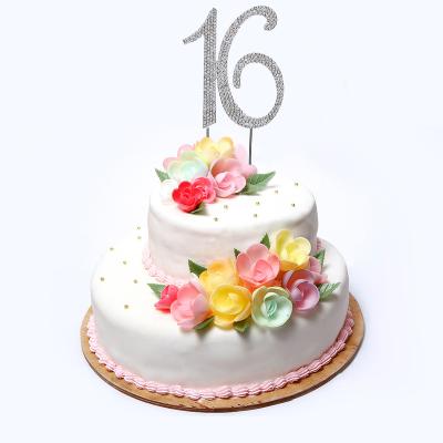 China Cake Topper Birthday Silver Cake Stand Birthday/Number 16 Birthday/Wedding 3D for Teenager Cake Decoration for sale