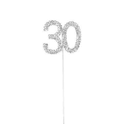 China Birthday/Birthday/Gold and Happy Birthday Number Cake Topper 30 Alloy Silver Cake Topper For Birthday Cake Wedding Decoration for sale