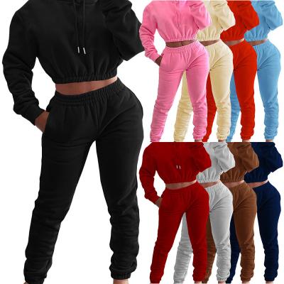 China Breathable Factory Manufacturer Custom gym Thick Blank Plain custom crop top women's 2 piece pants set for sale