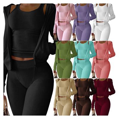 China Breathable Factory Wholesale OEM blank tracksuit women three piece set plain sweatpants and hoodie set gym hoodies for women for sale