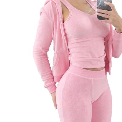 China Breathable High Quality gym hoodies tracksuit Custom Logo blank women two piece set plain three piece set women clothing for sale