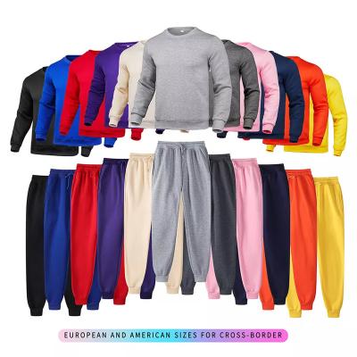 China Breathable High Quality polyester Blank Fleece sweatsuit Custom Printing Embroidery sweatshirt and sweatpants set for sale