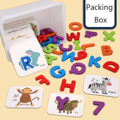 China Cartoon Toy Early Education Colorful Wooden 3D Puzzle Learning Box Alphanumeric Matching Cards for sale