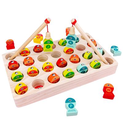 China Educational Wooden Toys Wooden Fish Dish Number Alphanumeric Magnetic Children Kids Fishing Toys for sale