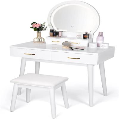 China Solid Wood Leg Dressing Table with Stool Mirror and Vanity Dressing Table with Lights Dressing Table Modern for sale