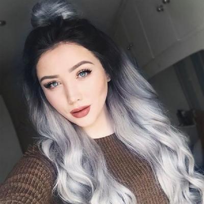 China Full Body Wave Wigs Gray Long Wavy Hair Synthetic Wigs Cheap Women's Extension Heat Resistant Natural Ombre Full Hair With Lace Front for sale