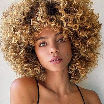 China XuanRan High Quality Cheap Colored Women Wavy Blonde Ombre Brown Bob Curly Wig Heat Resistant Synthetic Hair Wig for sale