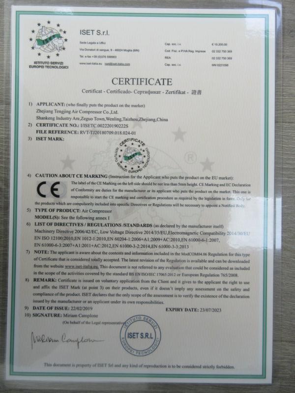 CE - Zhejiang Tengjing Air Compressor Co., Ltd.