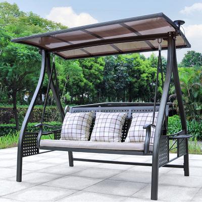 China Traditional Outdoor Aluminum Swing With Solar Panel Metal Garden Furniture Rocking Chair for sale