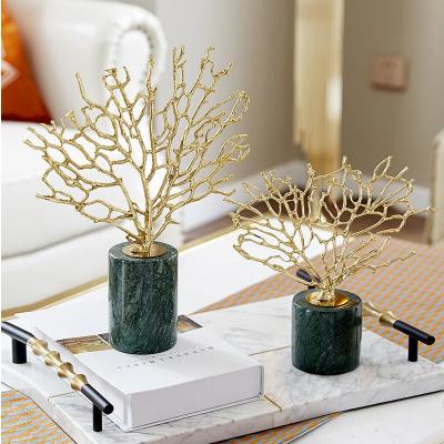 China Home Decor Coral Modern Bronze Sculpture With Marble Base Brass Indoor Home Decor for sale