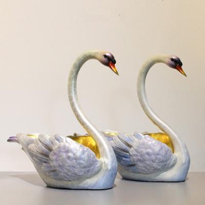 China Europe Swan Statue Pair Metal Fruit Tray Tabletop Decoration Wedding Souvenir Bronze Gift for sale