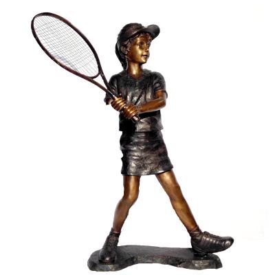 China Life Size Bronze Europe Girl Tennis Ball Player Statue Metal Children Sculpture for sale