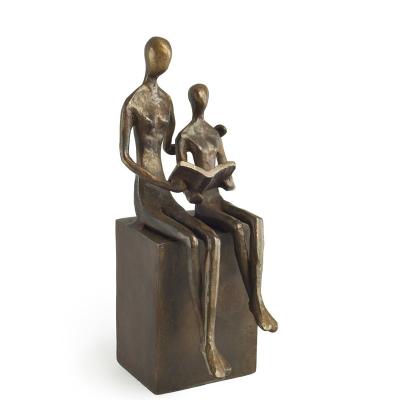 China Art Statue Copper Figure Modern Abstract Bronze Sculpture Of Europe Mother And Son Reading Book for sale