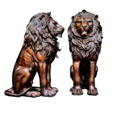 China Life Size Bronze Sitting Sculpture Pair In Europe Lion Statue Brass Garden Lions for sale