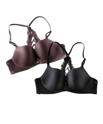 China Seamless Breathable Women And Summer Rimless Underwear Set Breathable With Front Button And Back Adjustable Sexy Lace Bra for sale