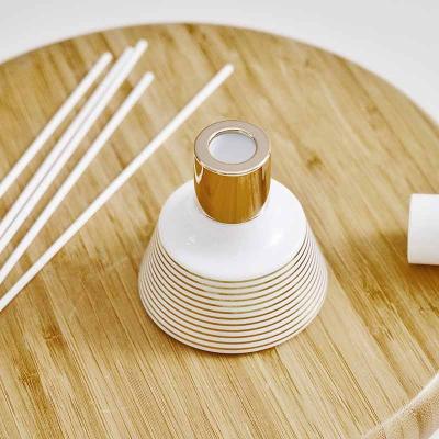 China Essential Oil Aromatherapy Most Popular Feeling 100ml Fragrance Round Decorative White Glass Lid Reed Diffuser Bottle Luxury Gold Aromatherapy for sale