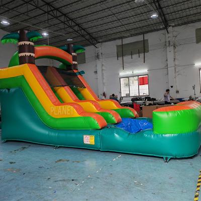 China Hot Sale Giant Inflatable Combo Water Slide Palm Tree PVC Inflatable Bounce House With Pool for sale