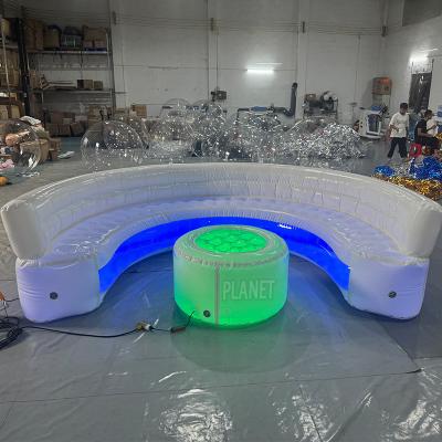 China Customized Airtight LED Inflatable Round Sofa Furniture Lounge Inflatable Sofa Chair With Table for sale