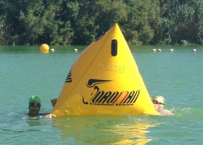 China Triathlon Race 1.2m Yellow Triangle Inflatable Marker Buoy With Logo for sale