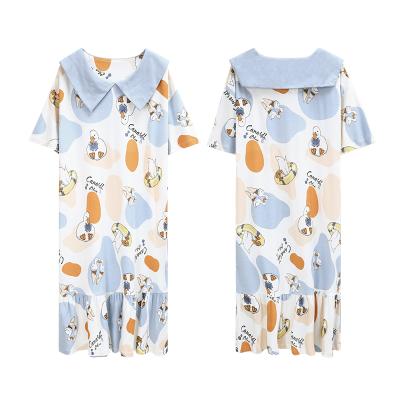 China Breathable Summer Nightgown Women Plus Size Nightgown Cartoon Print Sleepshirts Short-sleeves Nightgown Cotton Sleepwear for sale