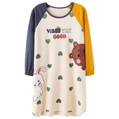 China Breathable Cotton Sleepwear Women Nightgown Print Cartoon Print Cartoon Pijama Mujer Long Sleeves Loose Nightgowns Ruffles Nightgown Factory Direct for sale