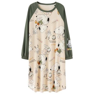 China Autumn Dress Ladies Cartoon Nightdress Breathable Casual Women Knitted Cotton Long Sleeves Nightgowns Women Sleepwear for sale