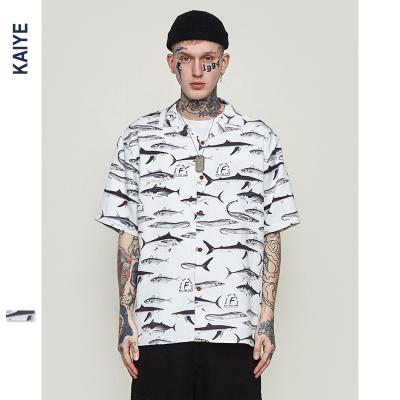 China Factory Water Shrink Anti-Fish Full Print Japanese Summer Mens Casual Shirts Shorts Streetwear Vintage Custom Shirts for sale