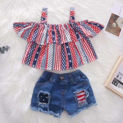 China Casual Children's Baby Girl Fashion Kids Summer Shorts Denim Girls Dress Sets for sale