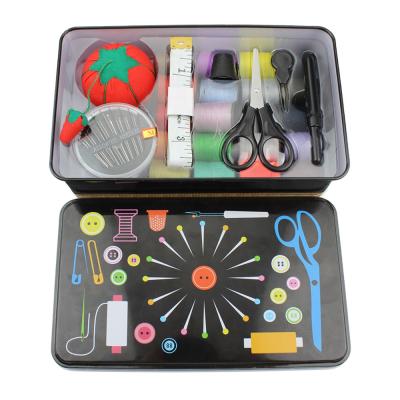 Cina Hot selling black metal canister high capacity travel printing boxSewing kits with sewing accessories in vendita