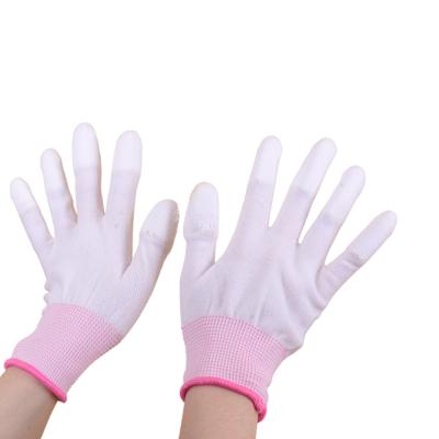 China Antistatic Lint Free White Pink PU Stripe Fingertip Coated Gloves ESD Gloves for sale