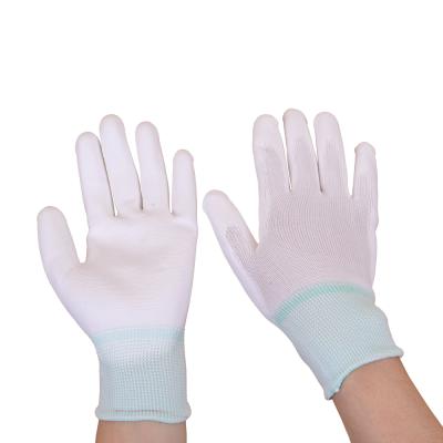 China Anti-Static Scratch Dust Proof White Gray Palm PU Gloves ESD Top Fit Coating Gloves for sale