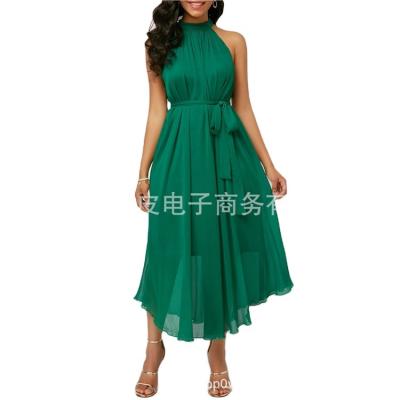 China Solid Color Summer Halter Neck Anti-static Strapless Chiffon Pleated Dress Plus Size Brand Women's Dress for sale