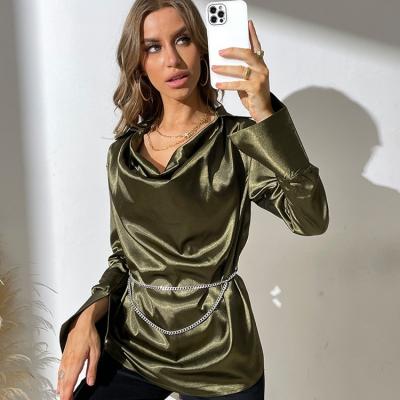 China European and American Anti-wrinkle tops flared new loose chiffon shirts long sleeves solid color irregular shirts for sale