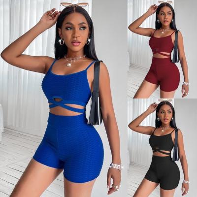 China New Fashion Solid Color Tank Top Sporty Cropped Suit Women Breathable Two Piece Tank Top for sale