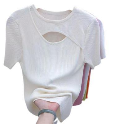 China Hot Selling Anti-Wrinkle Women's T-shirts Knitwear Womens Tops Sexy Short Sleeves Slim T Shirts for sale