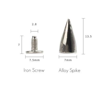 China 7*14 Cone 7*14 Spike Spike Bullet Stud Spike Nickel Free Thick Bottom Spike Screw Back Quick Screw For Leather Bags for sale