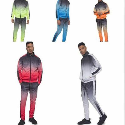 China Breathable Custom Gradient Long Sleeve Gym Sweatsuit Set Zipper Up Hoodie Tracksuit Men 2 Piece Set for sale